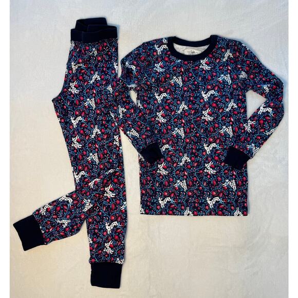 Crewcuts J Crew Girls Navy Holiday 2 piece PJs Long John Pajamas Snug Fit 7 - Picture 1 of 5